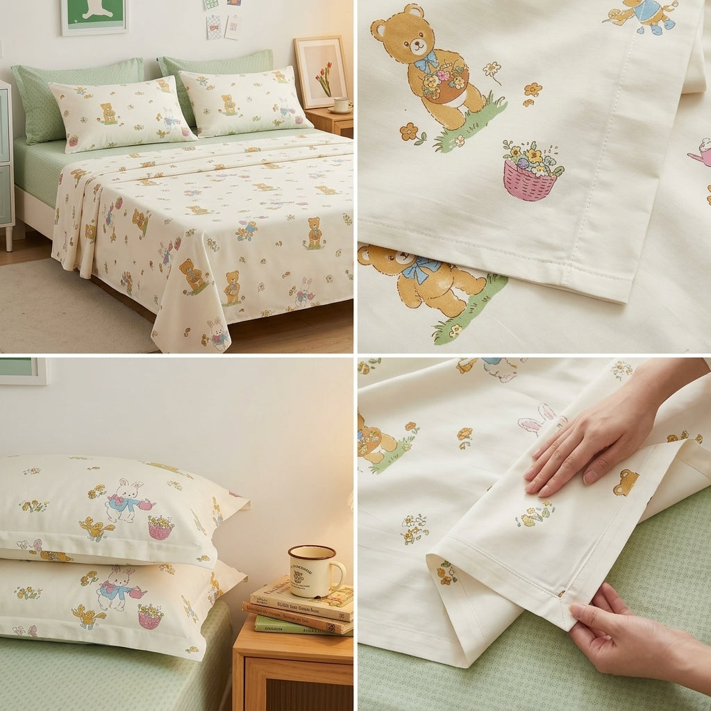 Soft & Playful Kids Bedsheet Set (108 × 108) – 100 % Pure Cotton with 2 Pillow Covers