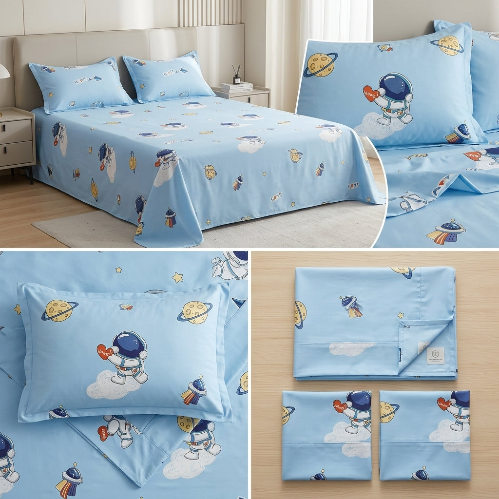 Soft & Playful Kids Bedsheet Set (108 × 108) – 100 % Pure Cotton with 2 Pillow Covers