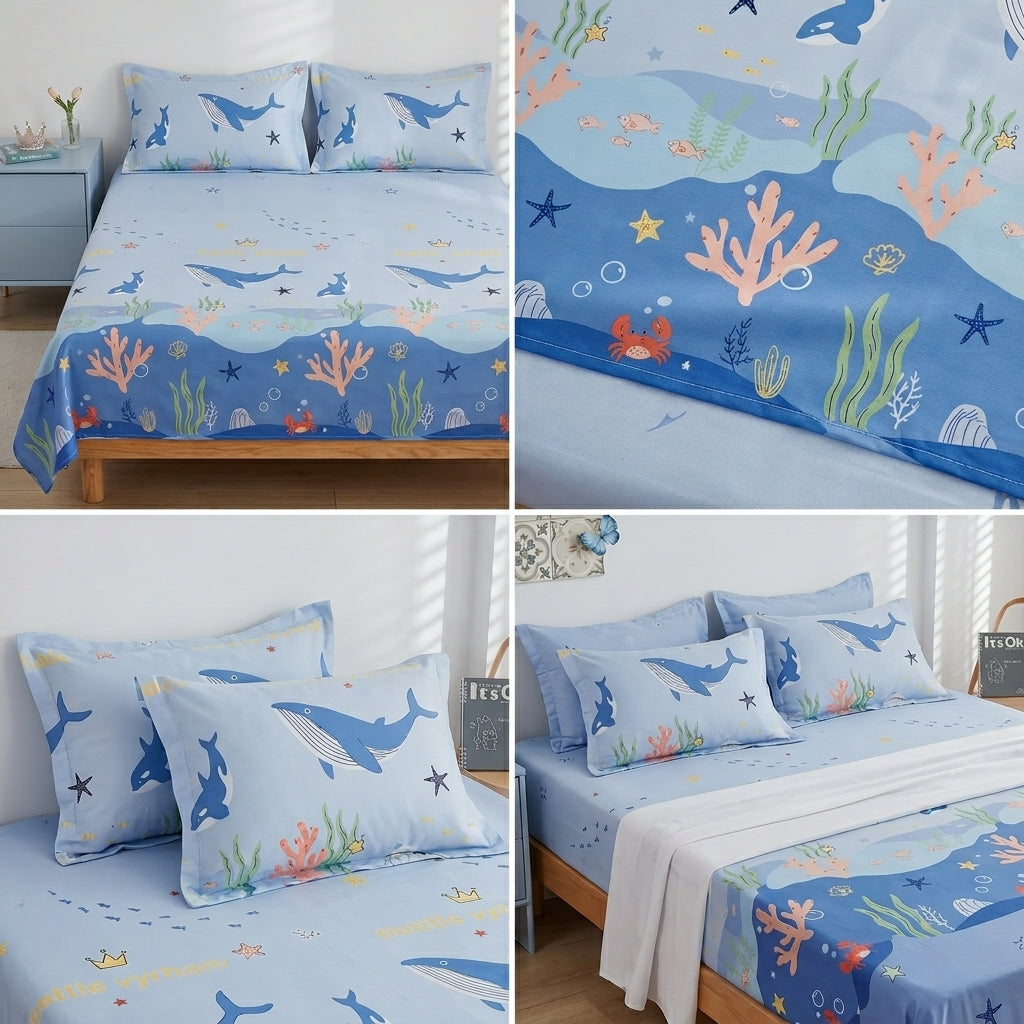 Soft & Playful Kids Bedsheet Set (108 × 108) – 100 % Pure Cotton with 2 Pillow Covers