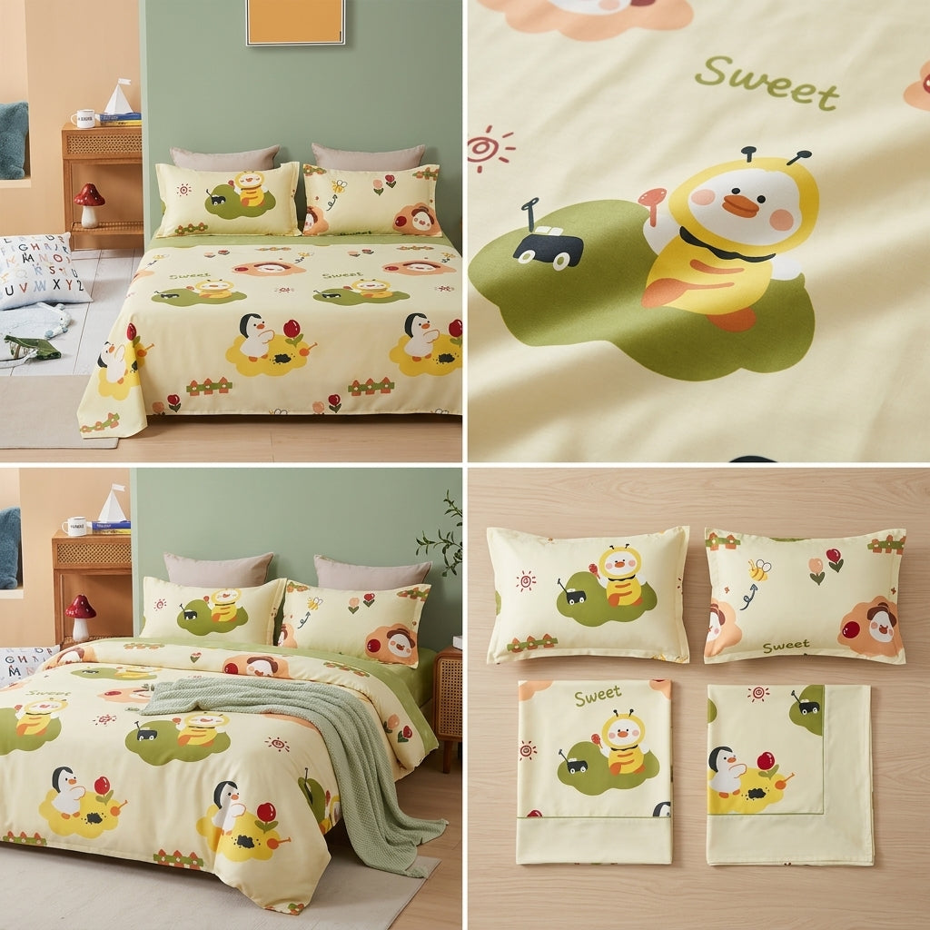 Soft & Playful Kids Bedsheet Set (108 × 108) – 100 % Pure Cotton with 2 Pillow Covers