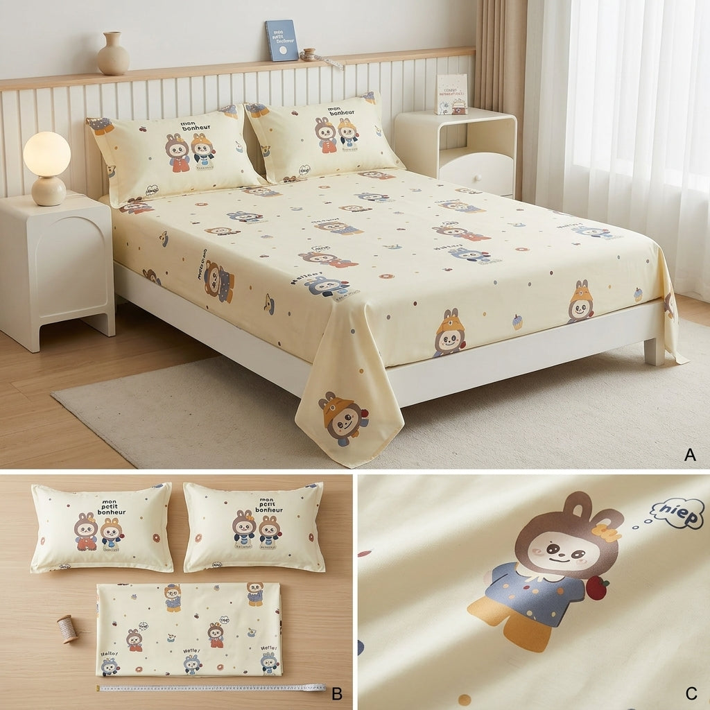 Soft & Playful Kids Bedsheet Set (108 × 108) – 100 % Pure Cotton with 2 Pillow Covers