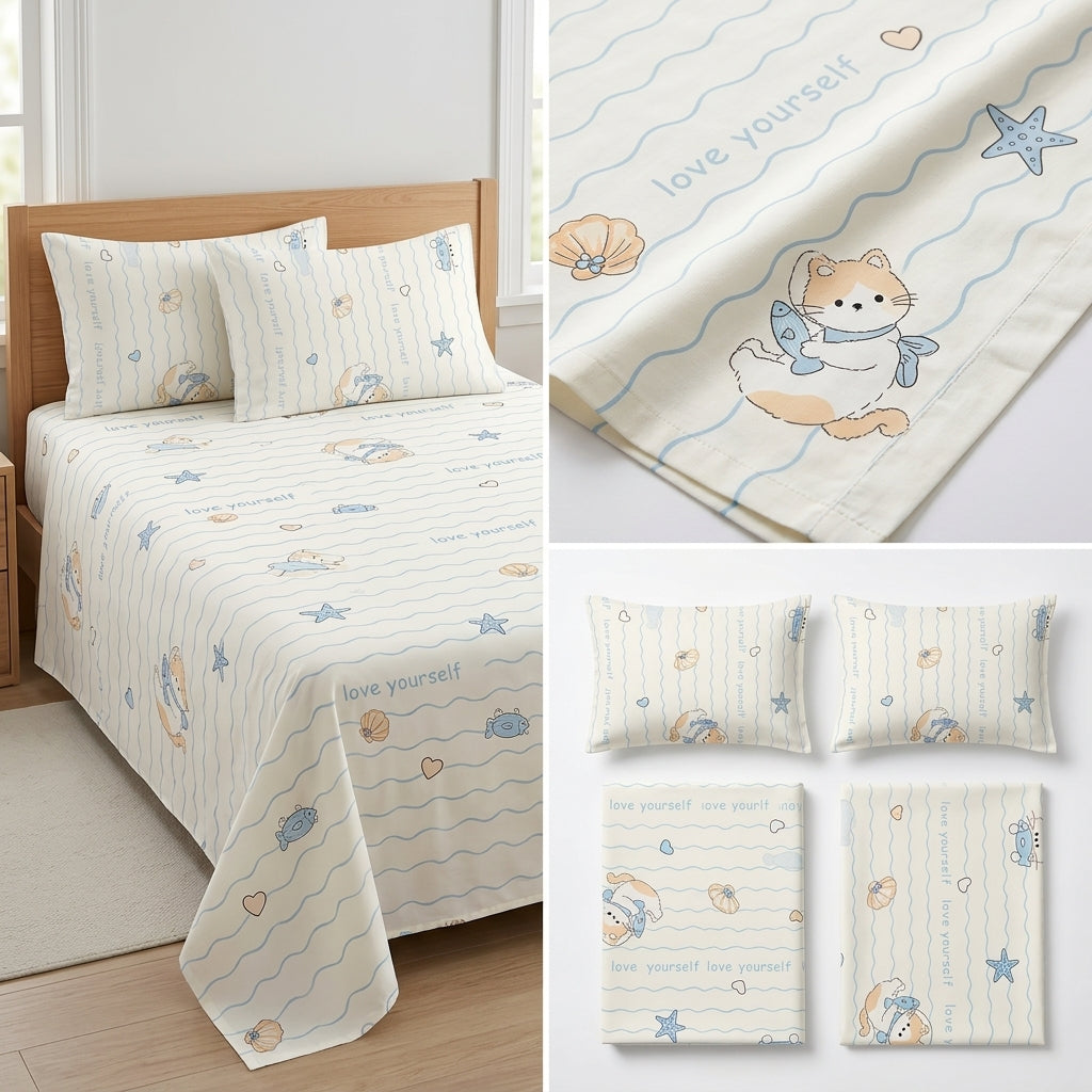 Soft & Playful Kids Bedsheet Set (108 × 108) – 100 % Pure Cotton with 2 Pillow Covers