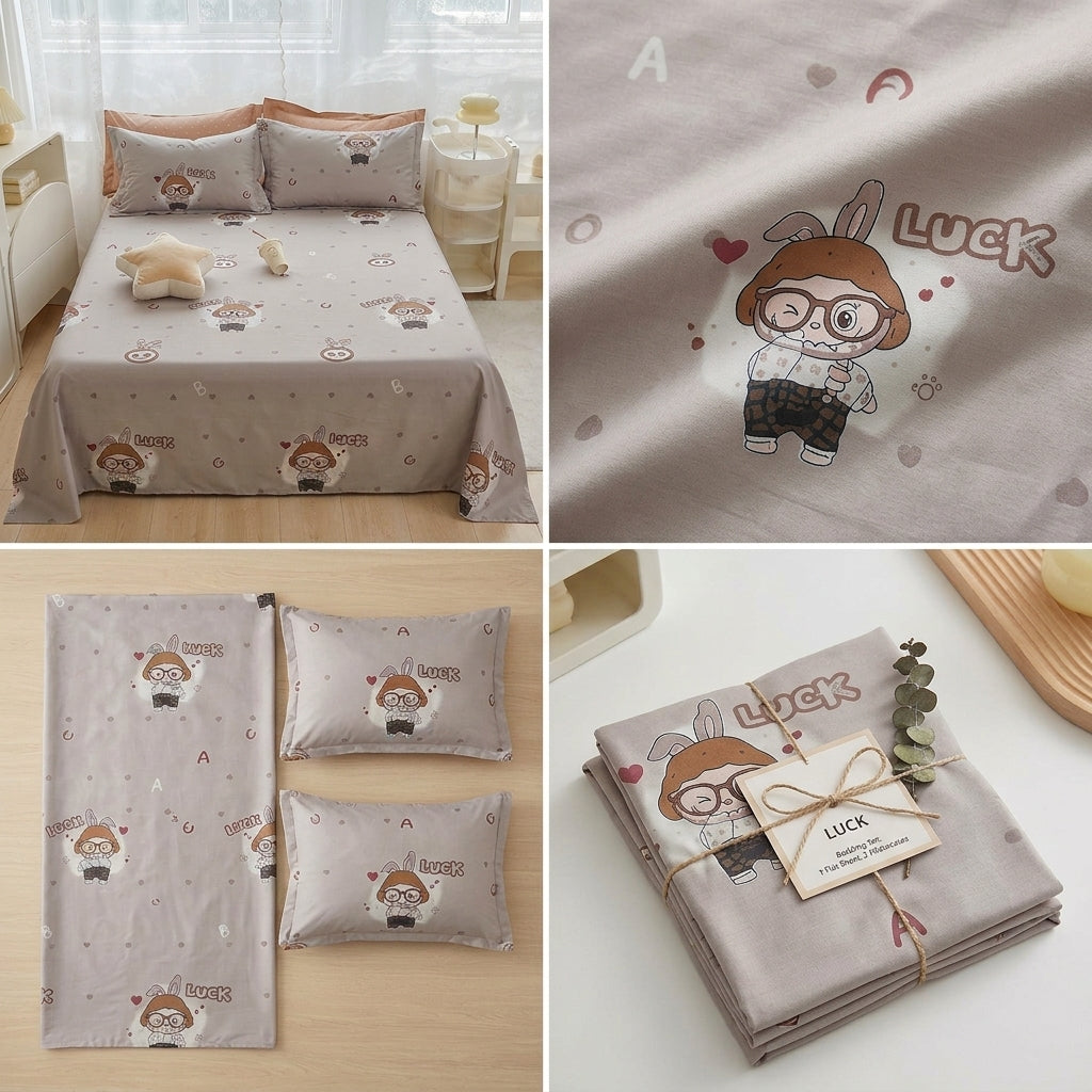 Soft & Playful Kids Bedsheet Set (108 × 108) – 100 % Pure Cotton with 2 Pillow Covers
