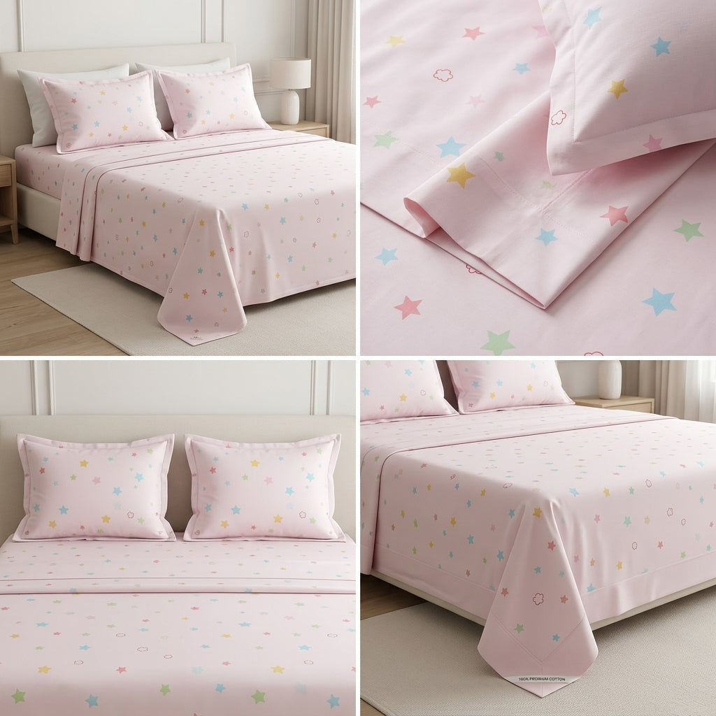 Soft & Playful Kids Bedsheet Set (108 × 108) – 100 % Pure Cotton with 2 Pillow Covers