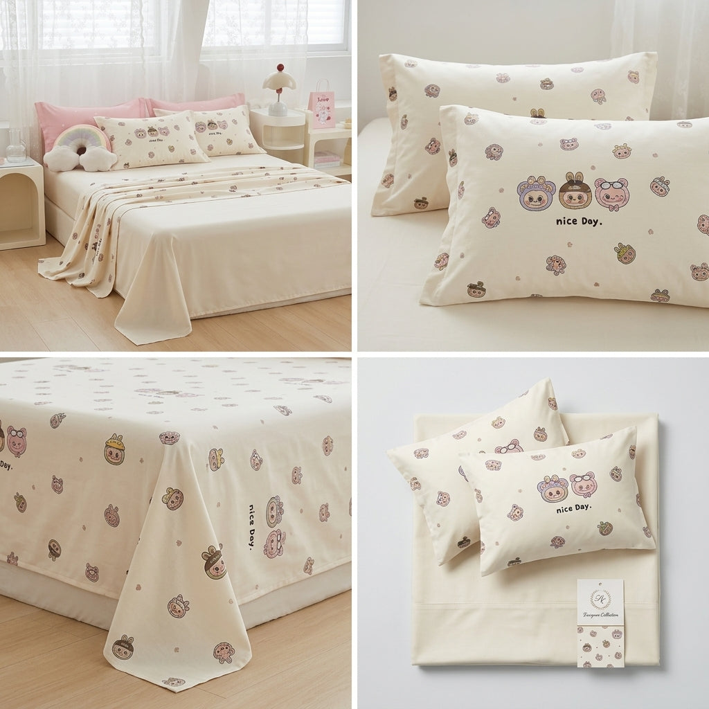 Soft & Playful Kids Bedsheet Set (108 × 108) – 100 % Pure Cotton with 2 Pillow Covers