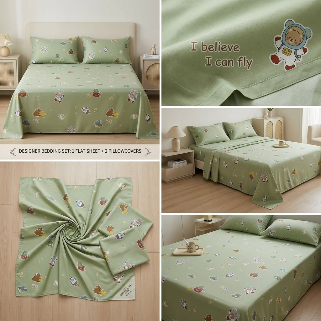 Soft & Playful Kids Bedsheet Set (108 × 108) – 100 % Pure Cotton with 2 Pillow Covers