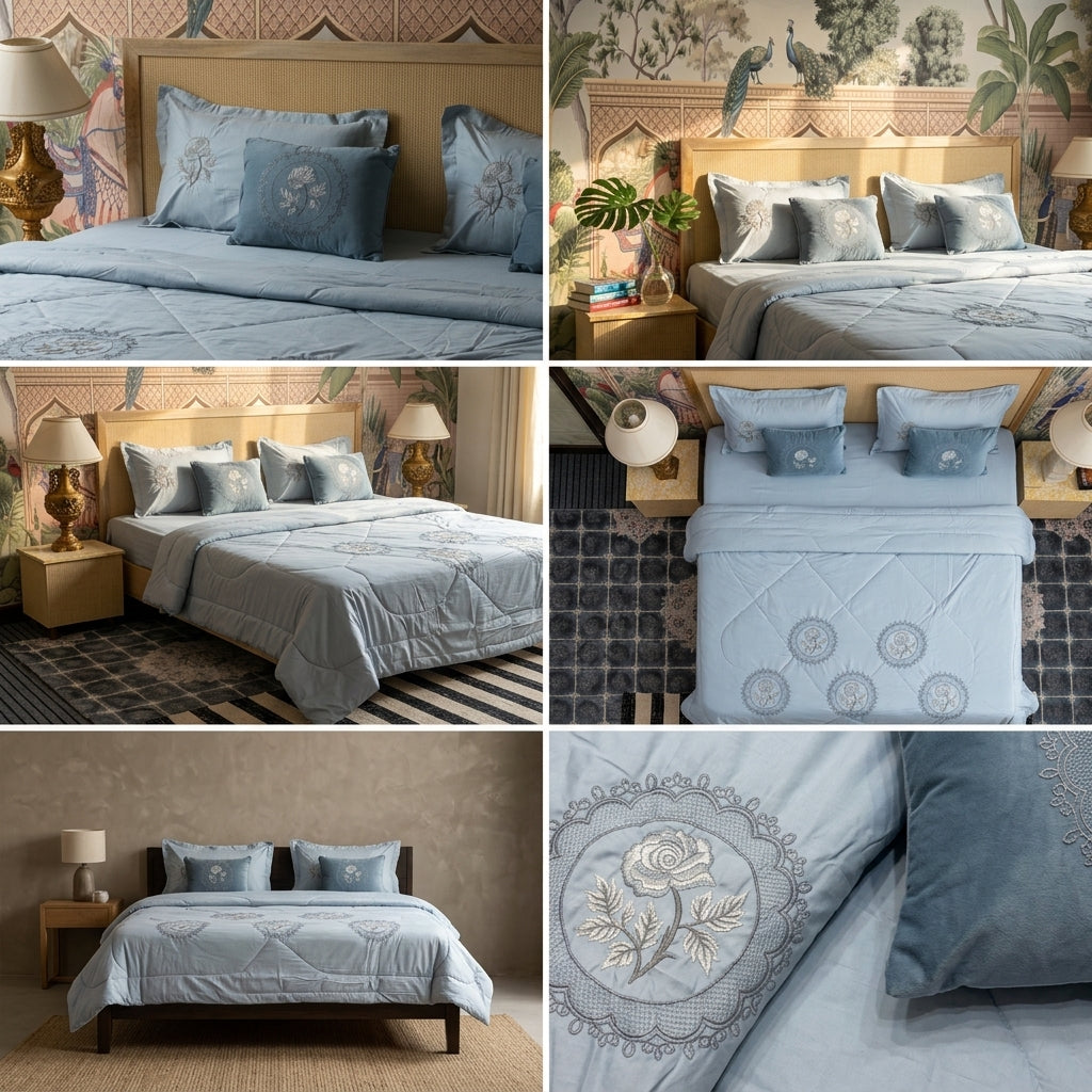 8 Pcs Hand Embroidered AC Comforter Set – King Size | Premium Cotton Fabric