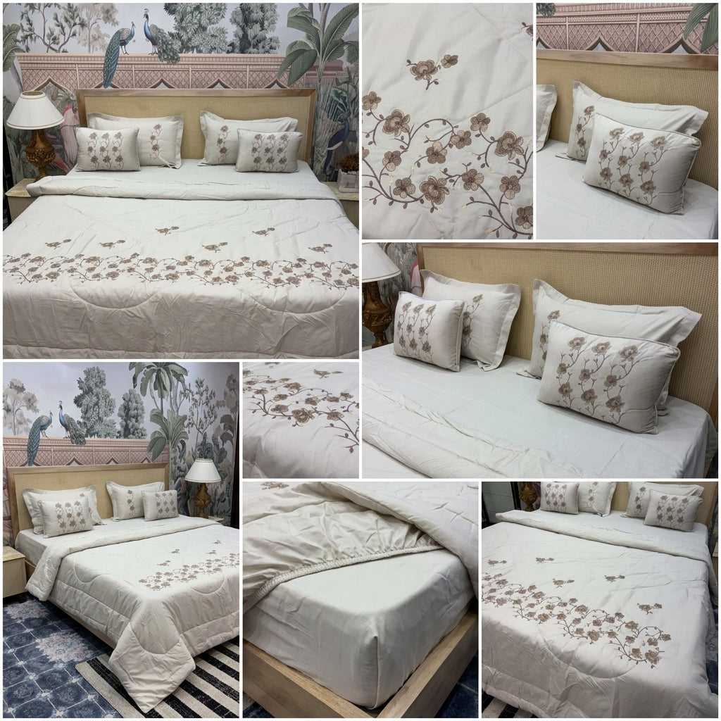 8 Pcs Hand Embroidered AC Comforter Set – King Size | Premium Cotton Fabric