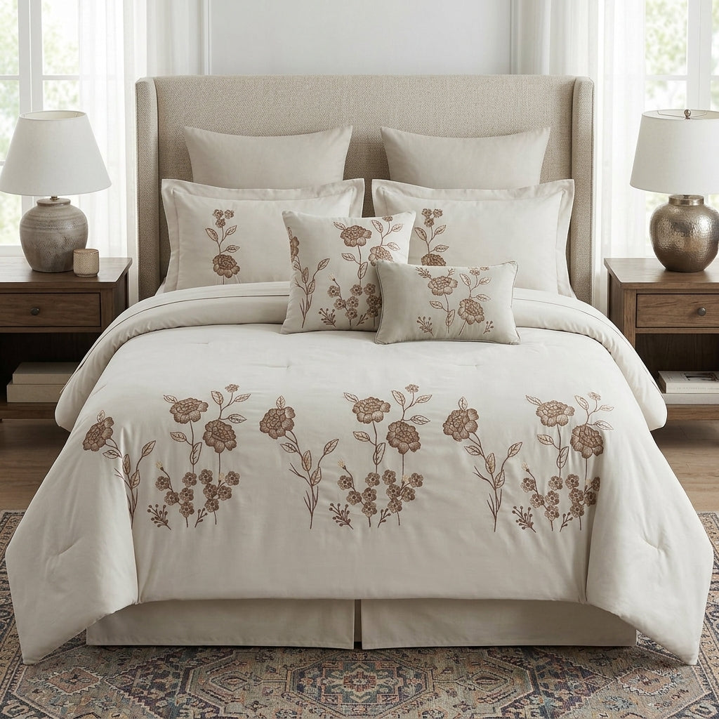 8 Pcs Hand Embroidered AC Comforter Set – King Size | Premium Cotton Fabric