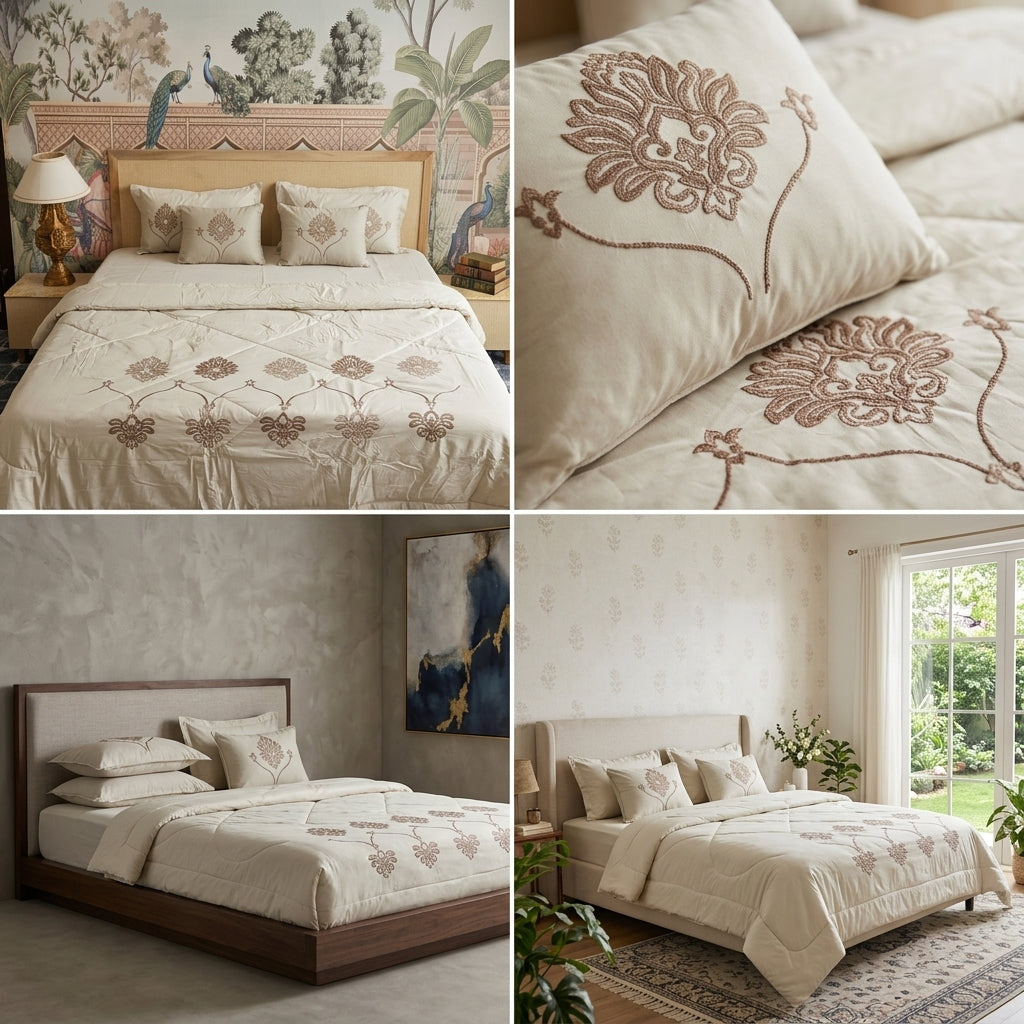 8 Pcs Hand Embroidered AC Comforter Set – King Size | Premium Cotton Fabric