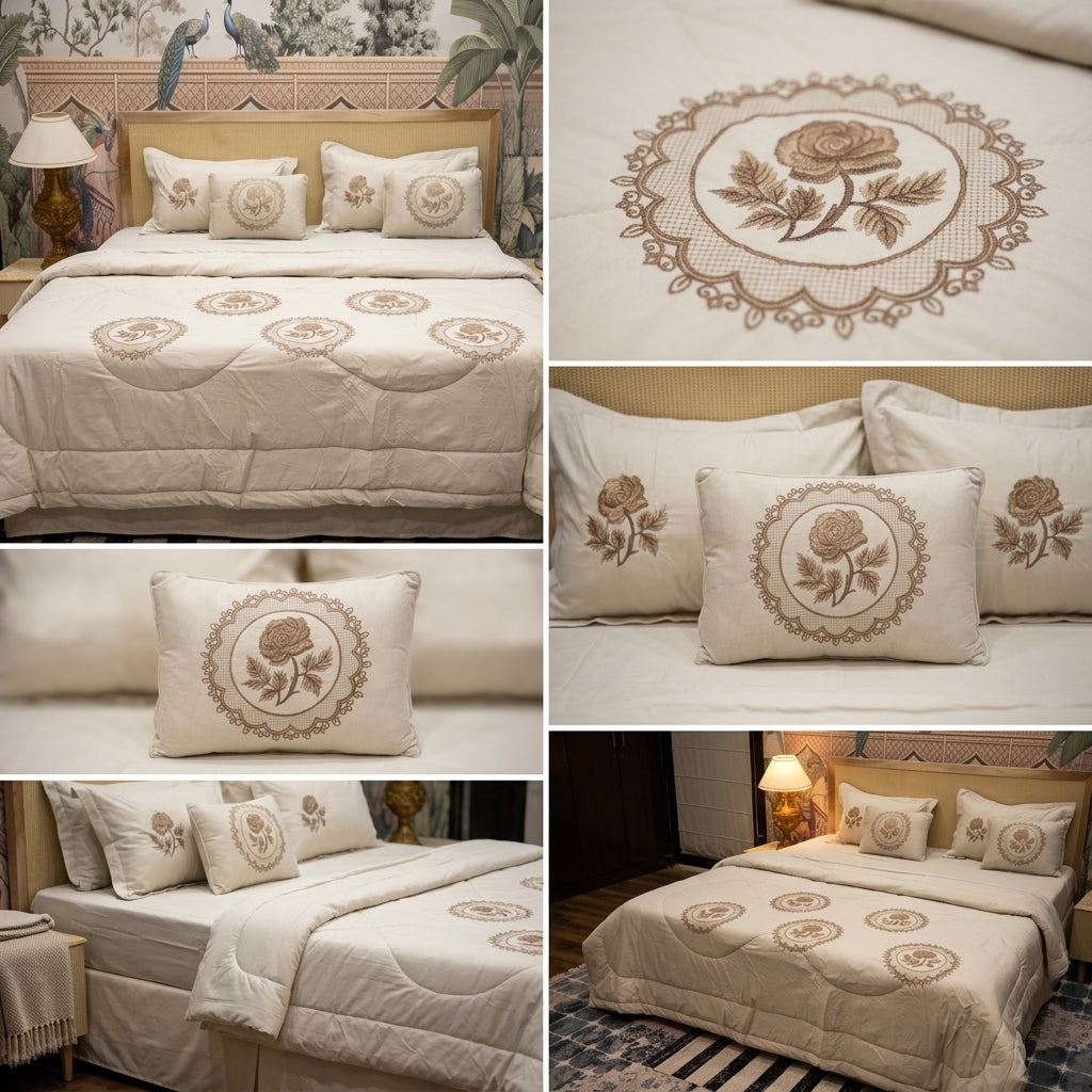 6 Pcs Hand Embroidered AC Comforter Set – King Size | Premium Cotton Fabric Product Code :- 55B255RKEH