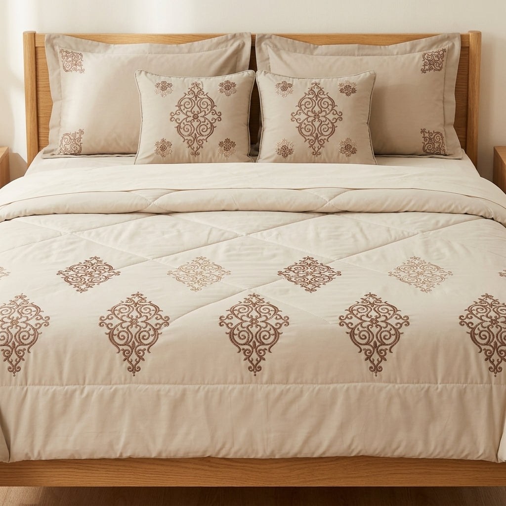 8 Pcs Hand Embroidered AC Comforter Set – King Size | Premium Cotton Fabric