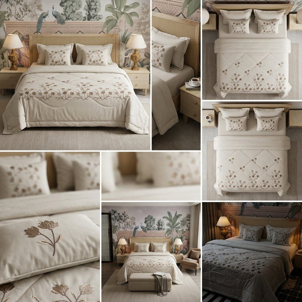 8 Pcs Hand Embroidered AC Comforter Set – King Size | Premium Cotton Fabric