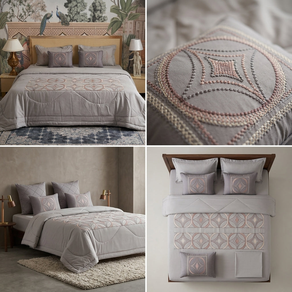 8 Pcs Hand Embroidered AC Comforter Set – King Size | Premium Cotton Fabric
