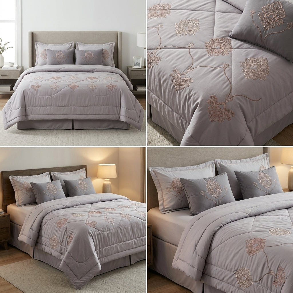 8 Pcs Hand Embroidered AC Comforter Set – King Size | Premium Cotton Fabric