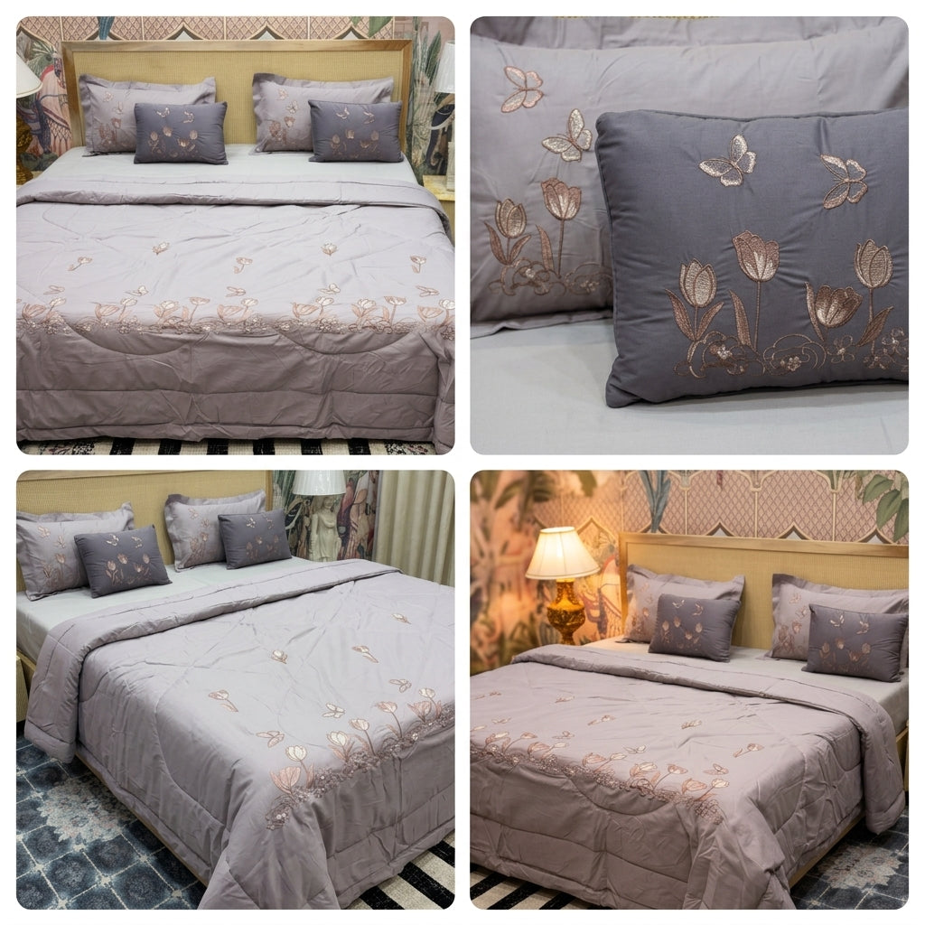 8 Pcs Hand Embroidered AC Comforter Set – King Size | Premium Cotton Fabric