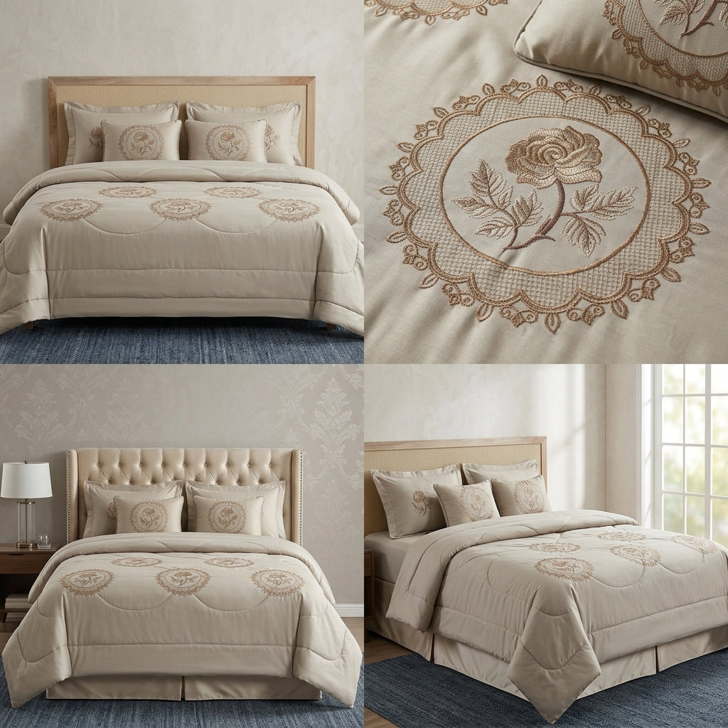 8 Pcs Hand Embroidered AC Comforter Set – King Size | Premium Cotton Fabric