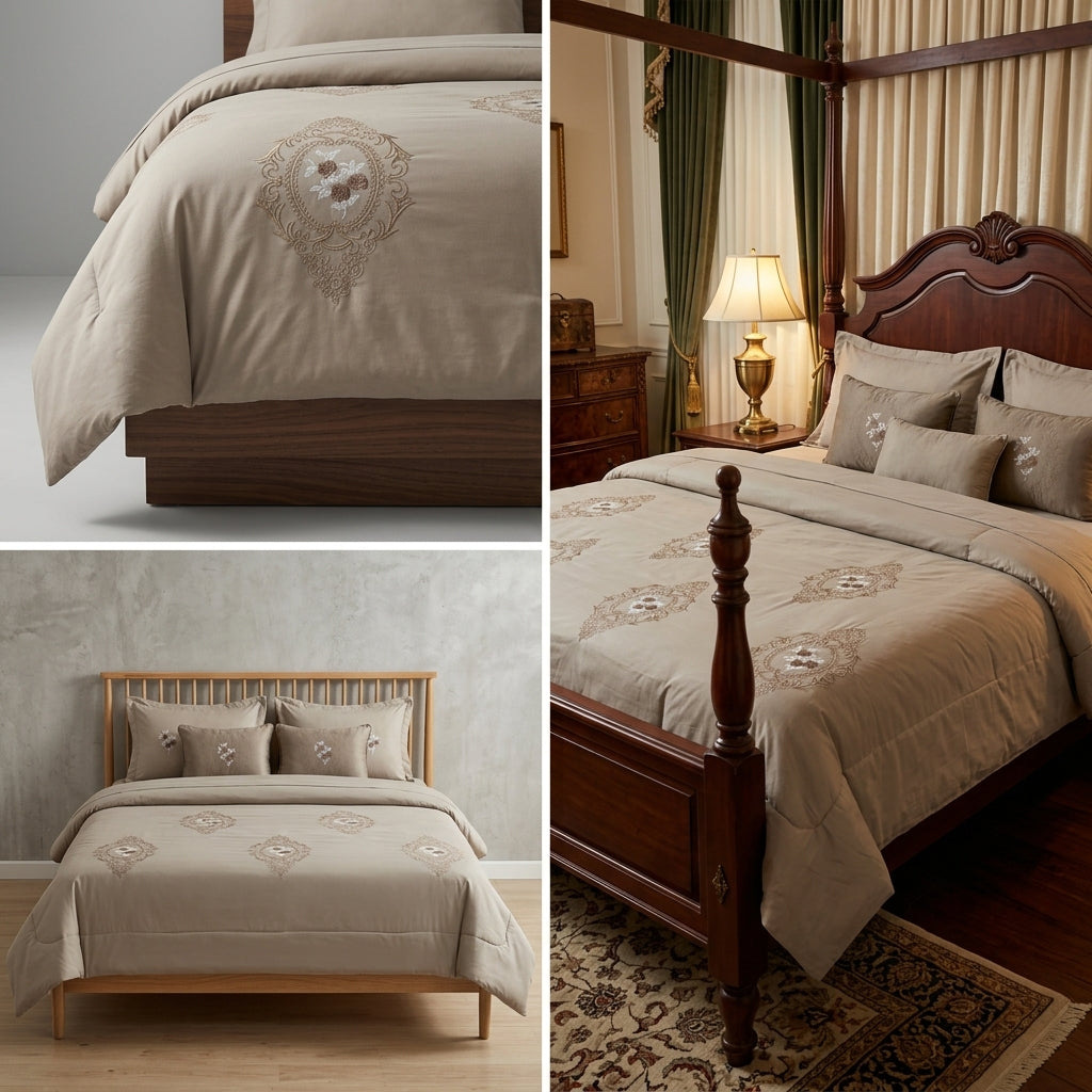 8 Pcs Hand Embroidered AC Comforter Set – King Size | Premium Cotton Fabric