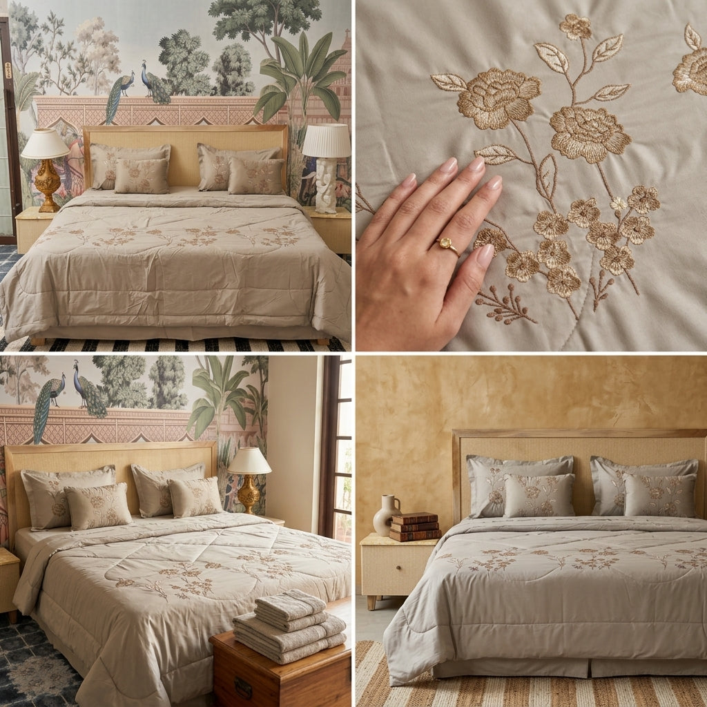 8 Pcs Hand Embroidered AC Comforter Set – King Size | Premium Cotton Fabric
