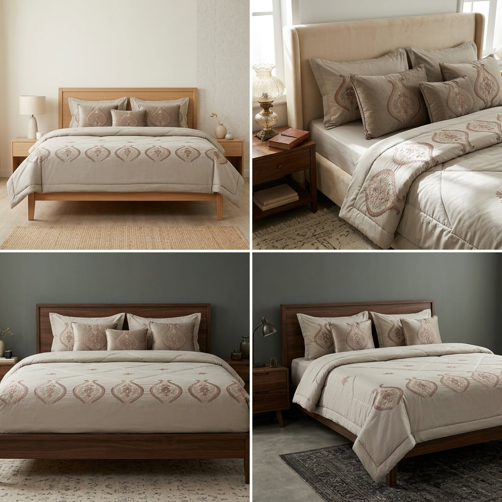 8 Pcs Hand Embroidered AC Comforter Set – King Size | Premium Cotton Fabric
