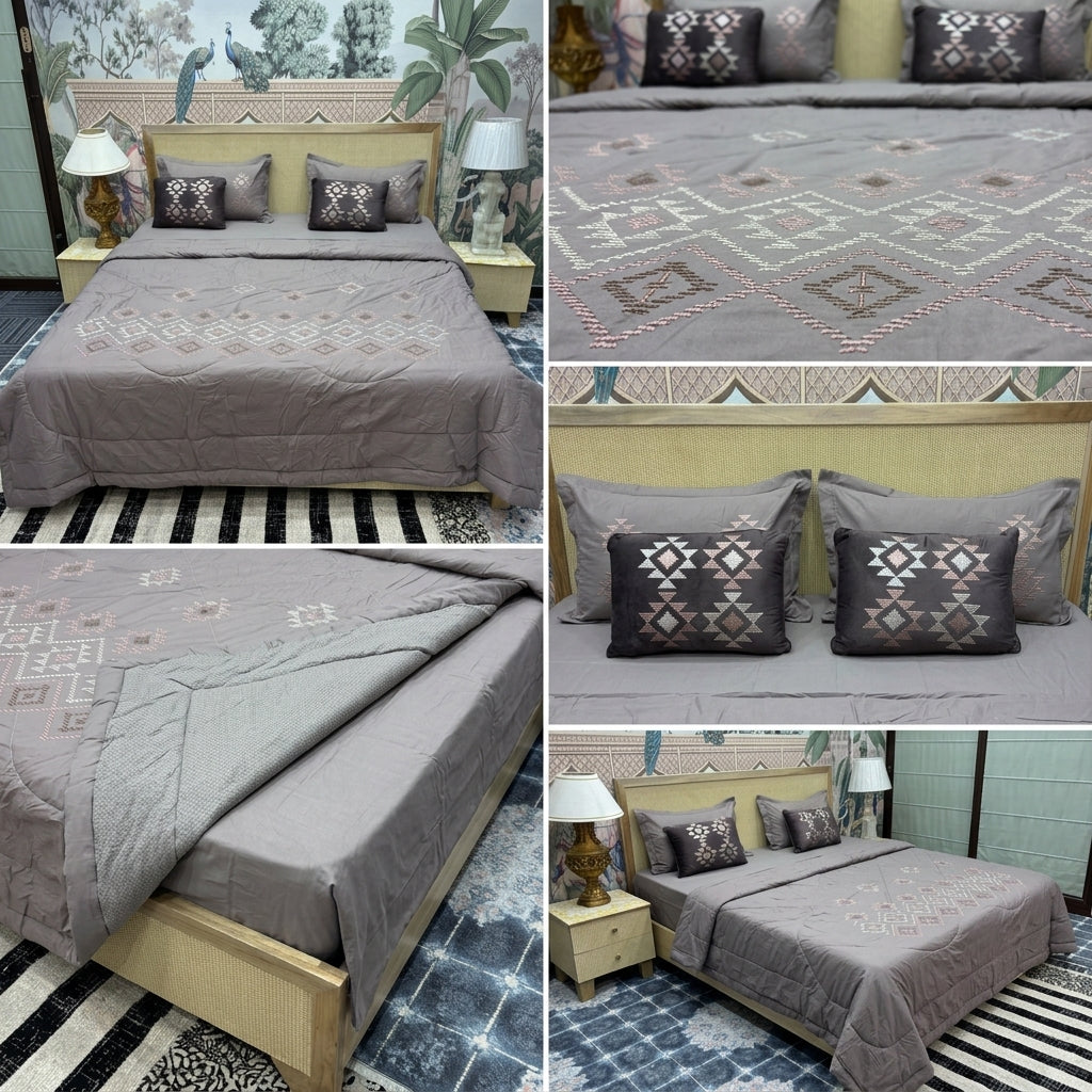 8 Pcs Hand Embroidered AC Comforter Set – King Size | Premium Cotton Fabric