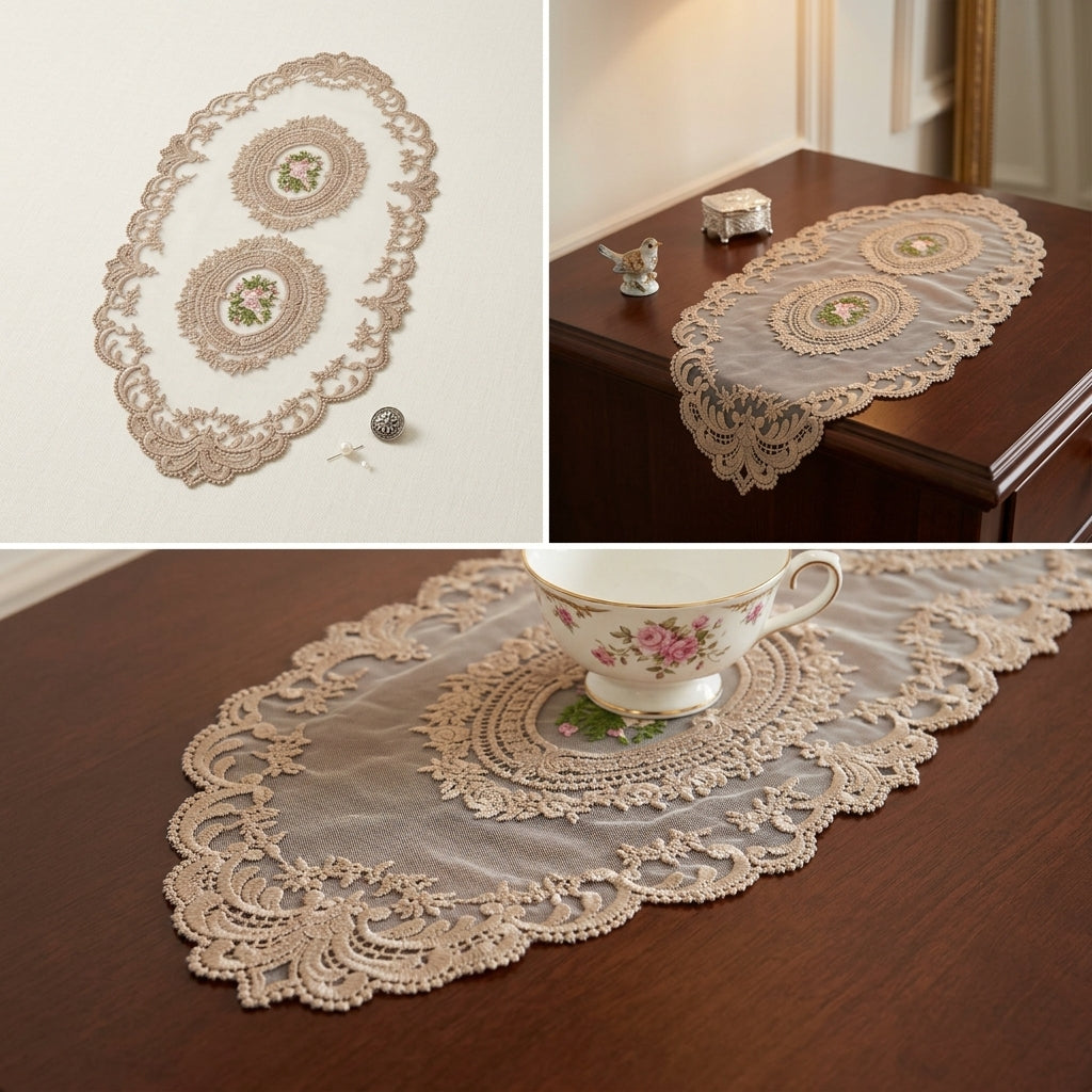 Luxury Floral Lace Turkish Table Runner (30 x 16 Inches)