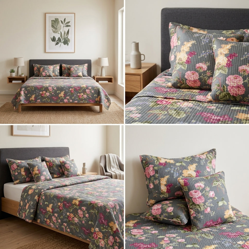 5 Piece Pure Cotton Reversible Quilted Bedcover