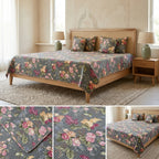 5 Piece Pure Cotton Reversible Quilted Bedcover
