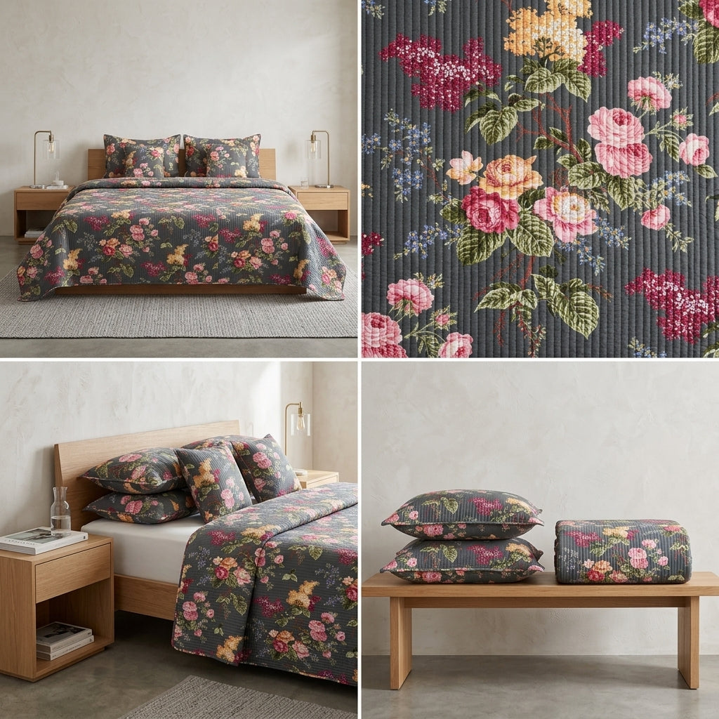 5 Piece Pure Cotton Reversible Quilted Bedcover