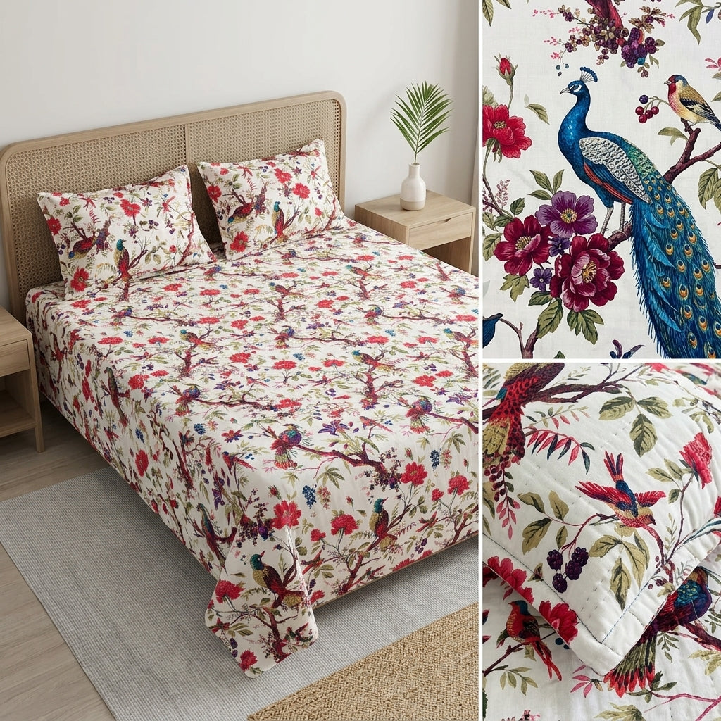 5 Piece Pure Cotton Reversible Quilted Bedcover