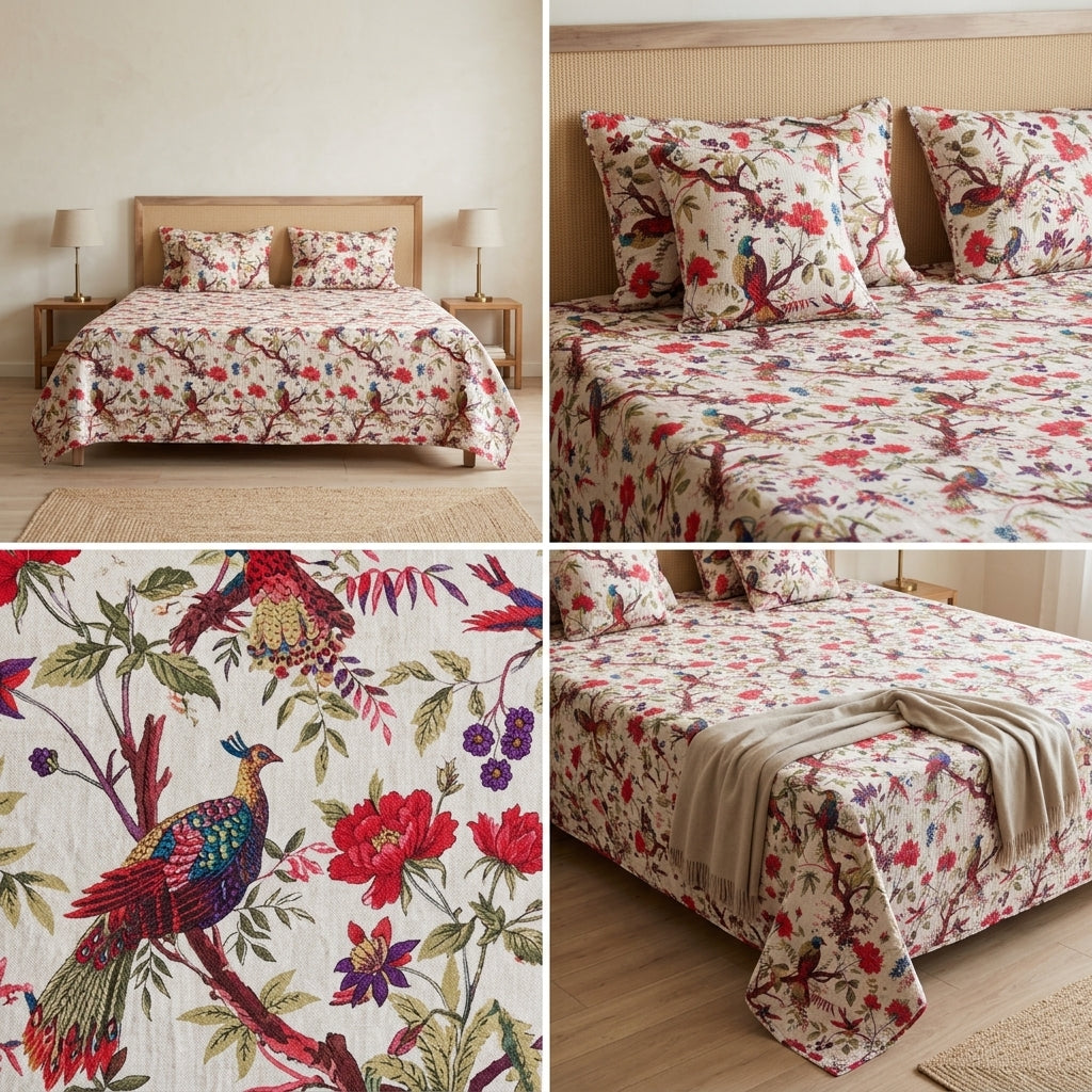 5 Piece Pure Cotton Reversible Quilted Bedcover