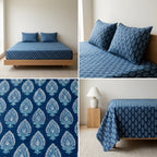 5 Piece Pure Cotton Reversible Quilted Bedcover