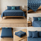 5 Piece Pure Cotton Reversible Quilted Bedcover