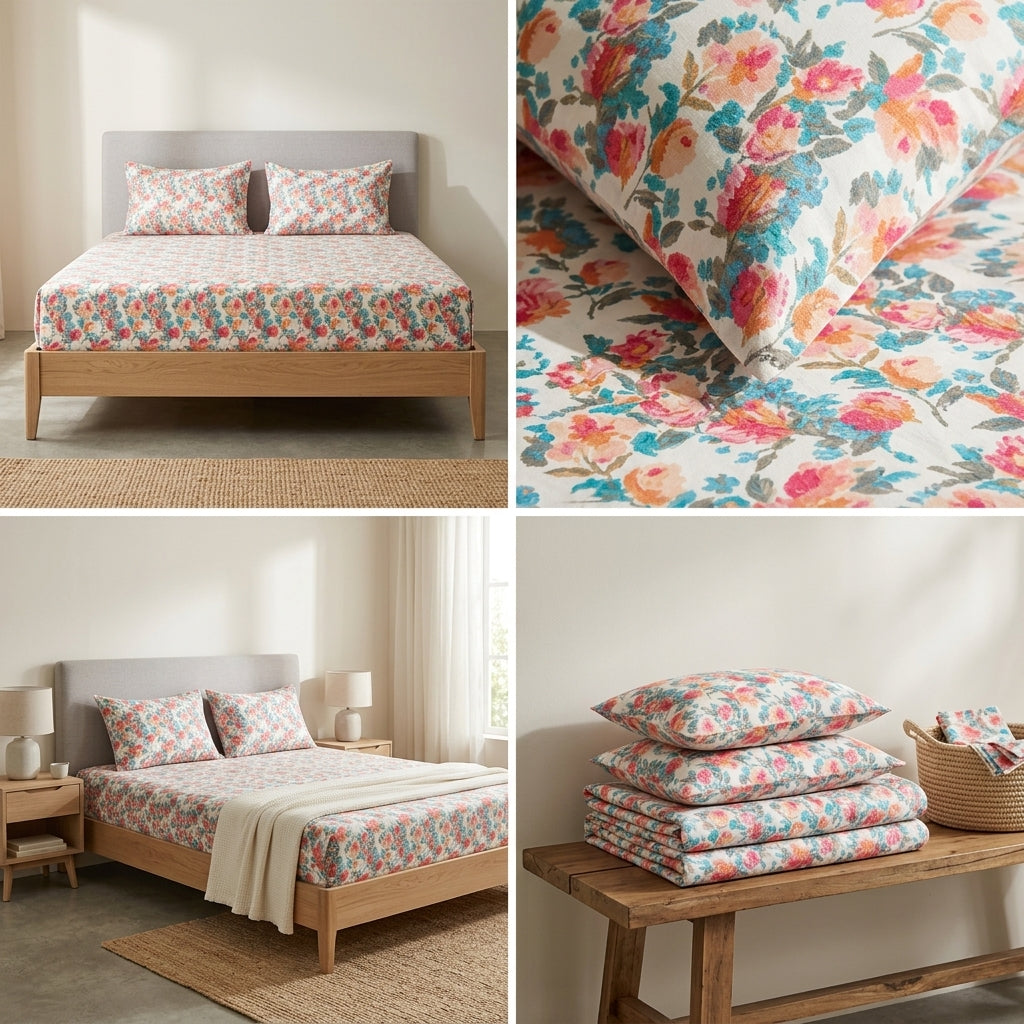 5 Piece Pure Cotton Reversible Quilted Bedcover