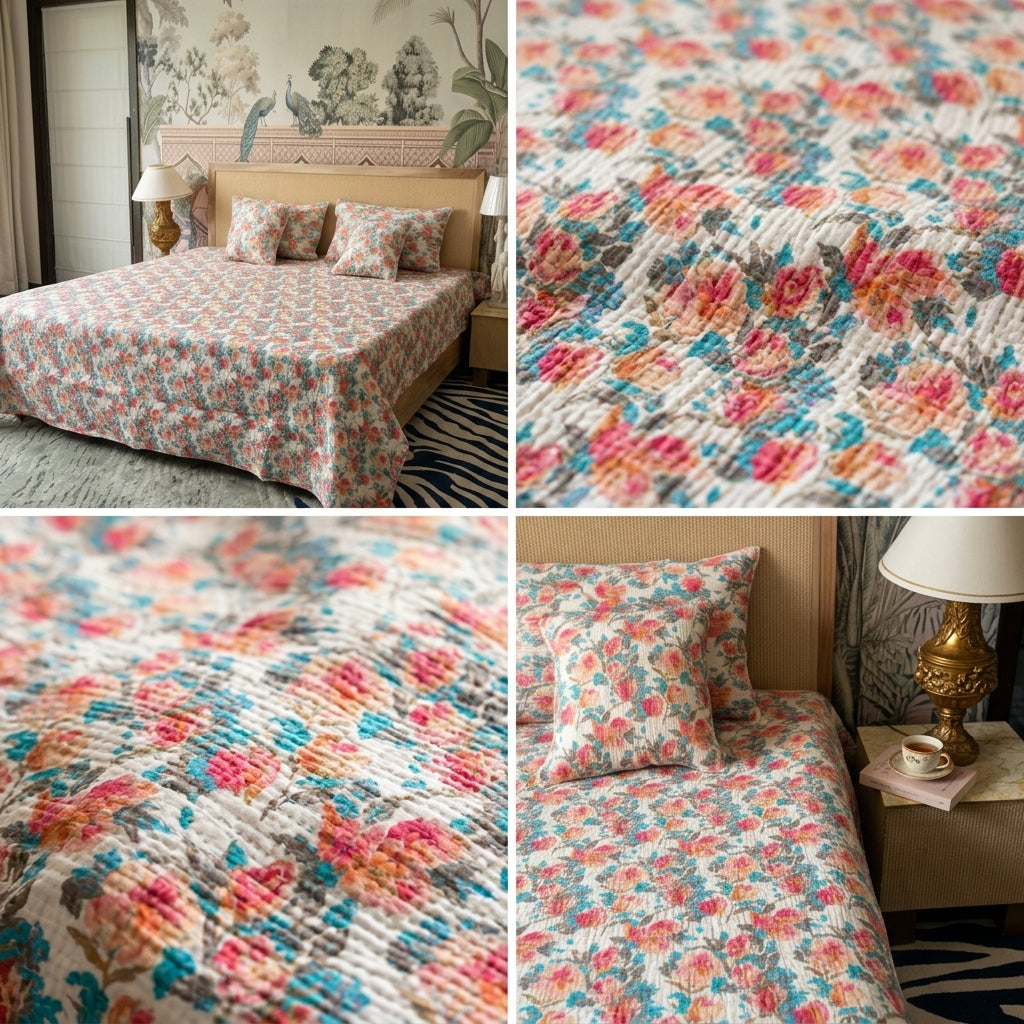 5 Piece Pure Cotton Reversible Quilted Bedcover