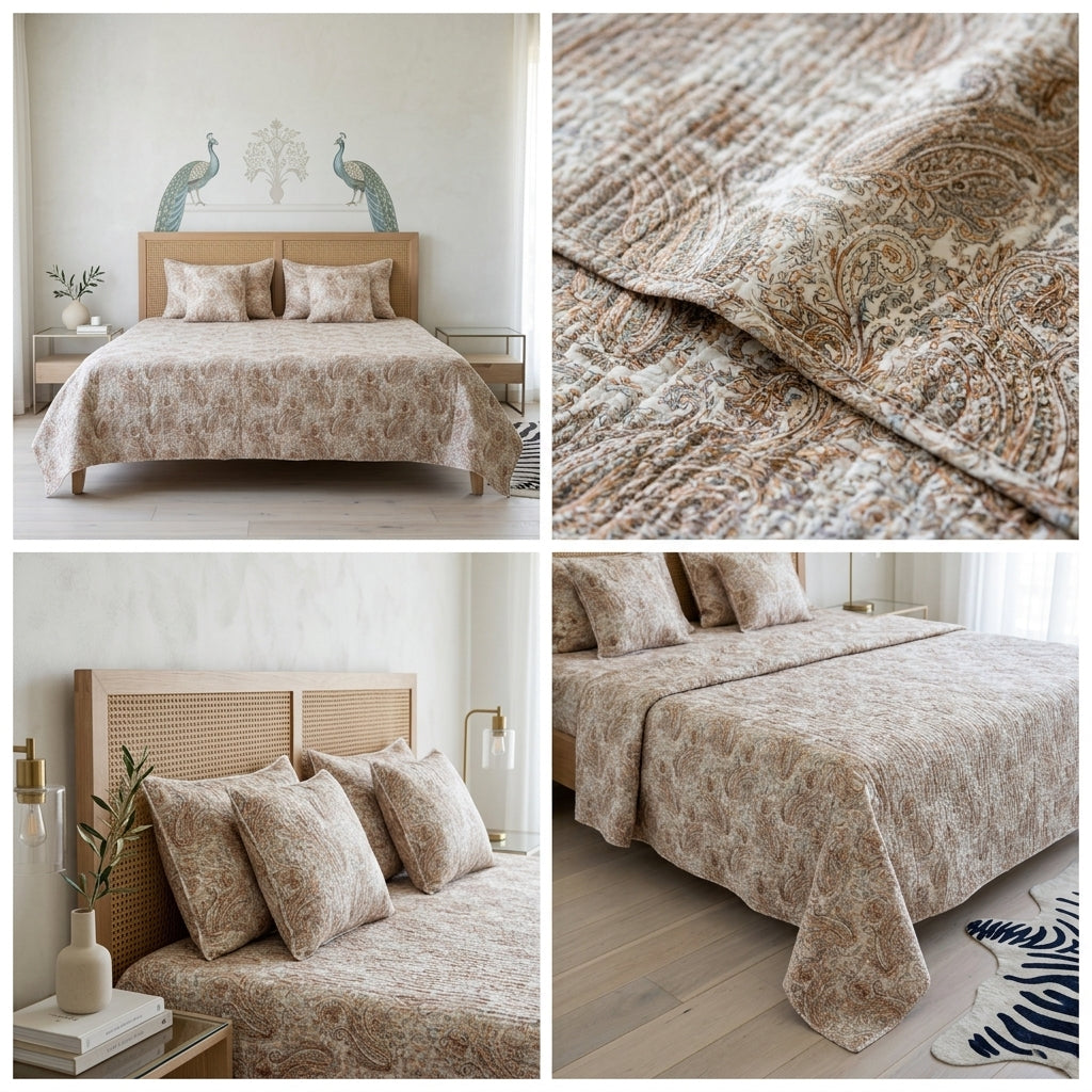 5 Piece Pure Cotton Reversible Quilted Bedcover