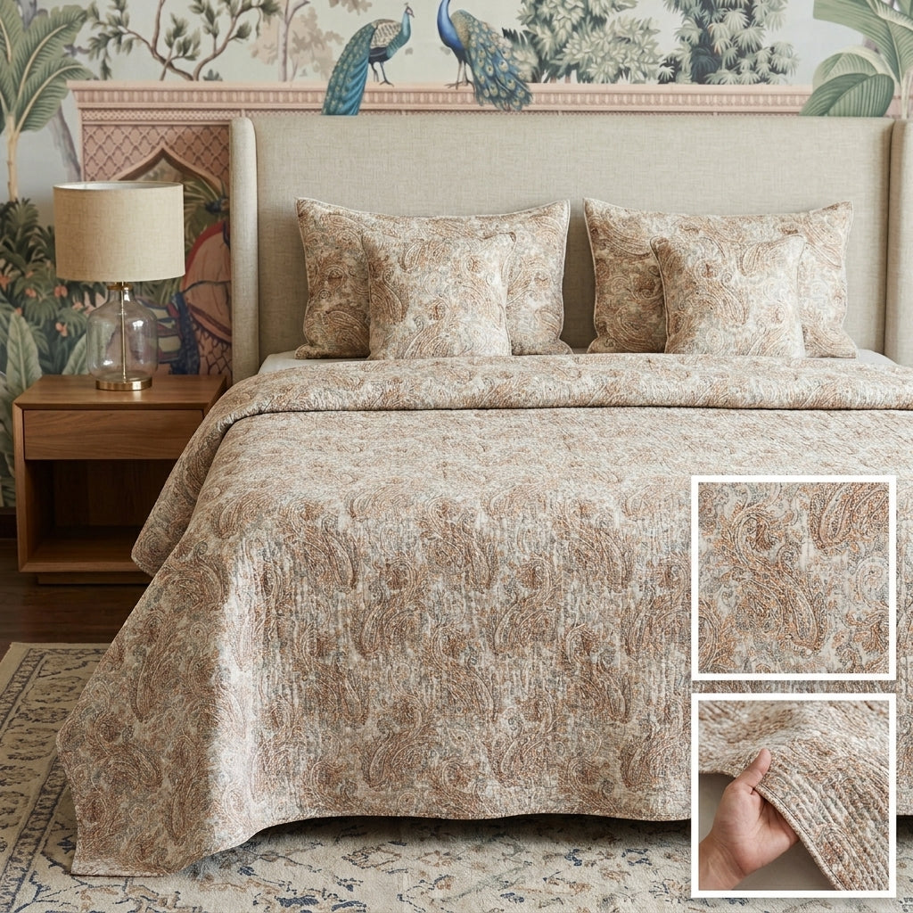 5 Piece Pure Cotton Reversible Quilted Bedcover
