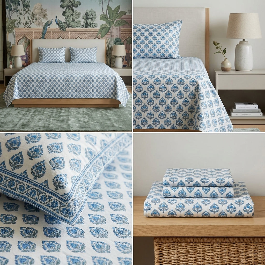 5 Piece Pure Cotton Reversible Quilted Bedcover