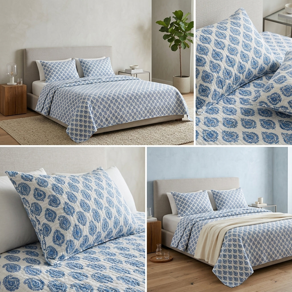 5 Piece Pure Cotton Reversible Quilted Bedcover