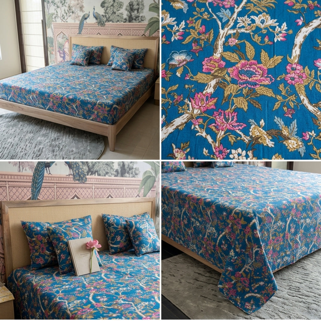 5 Piece Pure Cotton Reversible Quilted Bedcover