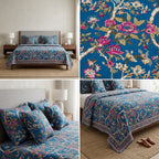5 Piece Pure Cotton Reversible Quilted Bedcover