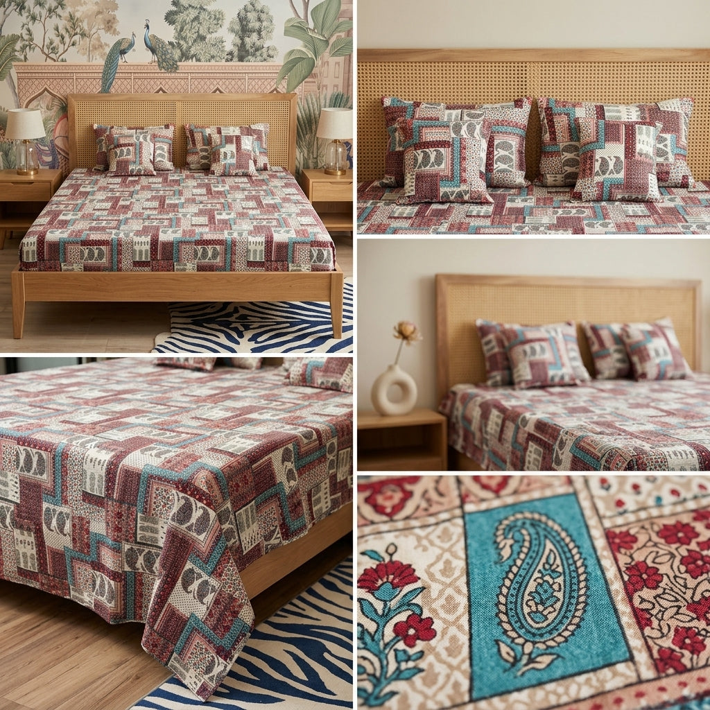 5 Piece Pure Cotton Reversible Quilted Bedcover