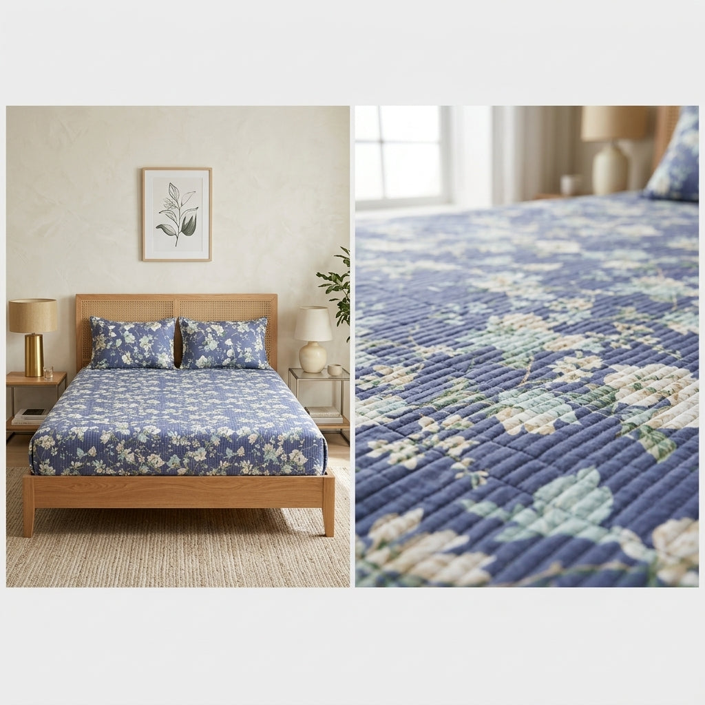 5 Piece Pure Cotton Reversible Quilted Bedcover