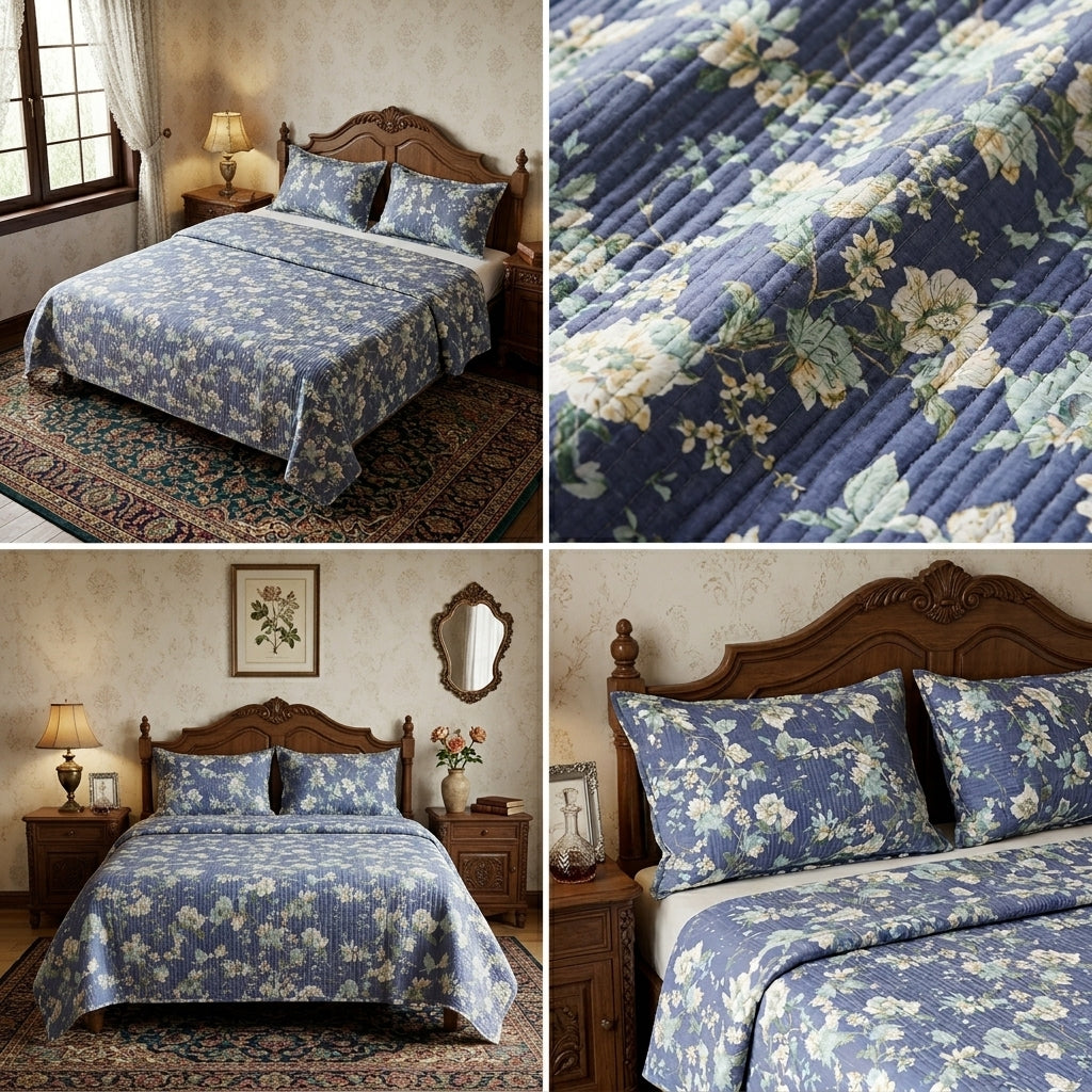 5 Piece Pure Cotton Reversible Quilted Bedcover