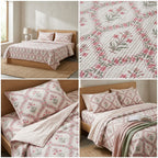 5 Piece Pure Cotton Reversible Quilted Bedcover