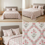 5 Piece Pure Cotton Reversible Quilted Bedcover
