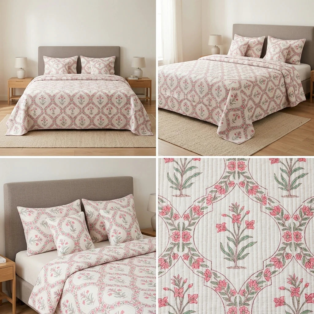 5 Piece Pure Cotton Reversible Quilted Bedcover Product Code :- 55B315RKEH