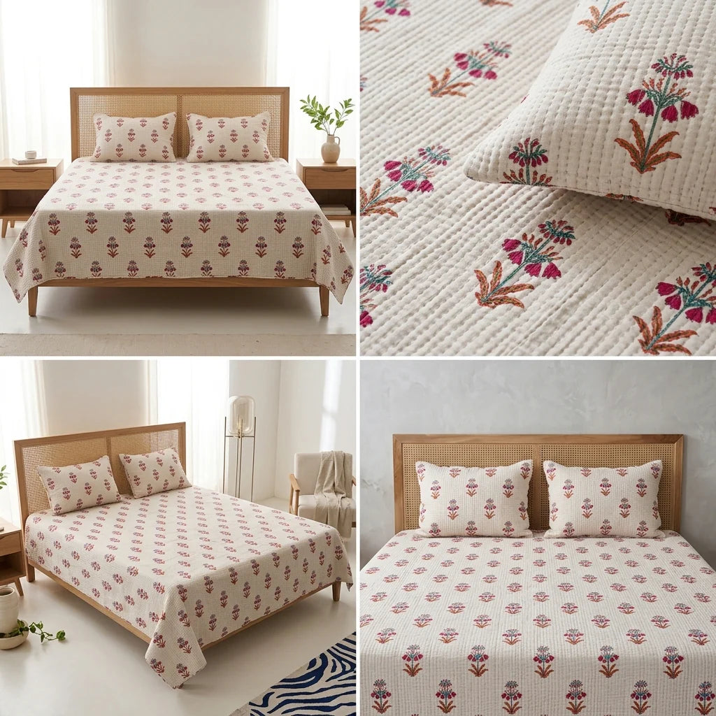 5 Piece Pure Cotton Reversible Quilted Bedcover Product Code :- 55B315RKEH