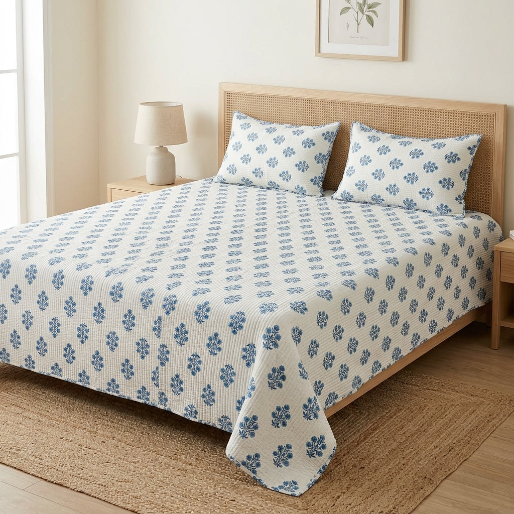 5 Piece Pure Cotton Reversible Quilted Bedcover