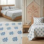 5 Piece Pure Cotton Reversible Quilted Bedcover